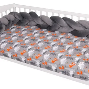 Protectie impletita pentru patut 180 cm Bumper din Velvet Cloudy Grey