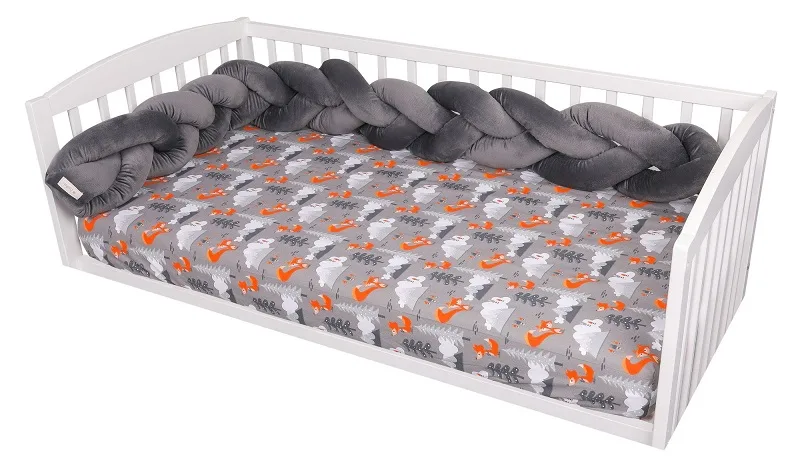 Protectie impletita pentru patut 180 cm Bumper din Velvet Cloudy Grey