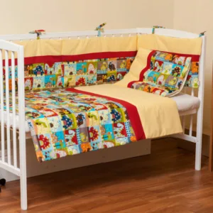 Protectie jumatate patut 60 x 120 cm KidsDecor Dinozauri cu galben din bumbac