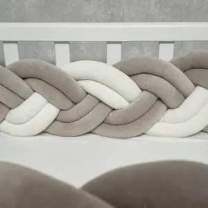 Protectie laterala impletita din catifea pentru patut Twins 240 cm Gri