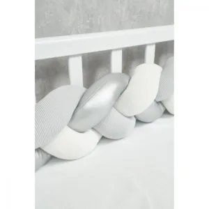 Protectie laterala impletita din catifea pentru patut Twins 240 cm gribej