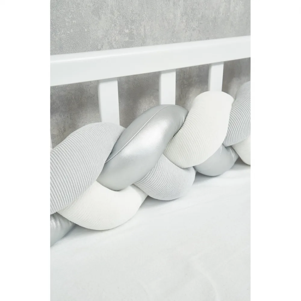 Protectie laterala impletita din catifea pentru patut Twins 240 cm gribej