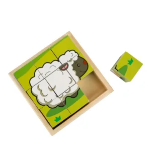 Puzzle in cub de lemn