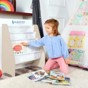 Raft de carti pentru copii Suporto Crem din lemn MDF