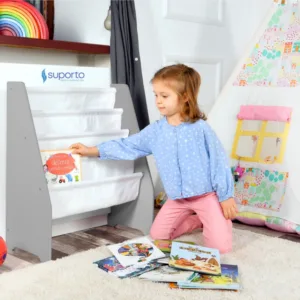 Raft de carti pentru copii Suporto Gri din lemn MDF