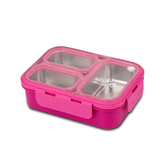 Recipient dreptunghiular pentru alimente Bento din otel inoxidabil We Care Magenta 800 ml