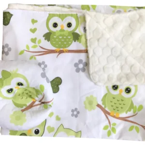 Reductor Bebe Bed Nest cu paturica si pernuta antiplagiocefalie Bufnite verzi
