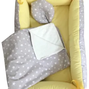 Reductor Bebe Bed Nest cu paturica si pernuta antiplagiocefalie Stelute grigalben