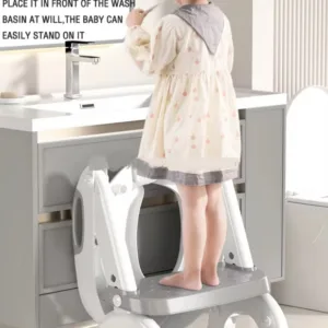 Reductor WC copii cu scarita 2 in 1 Little Mom Grey Teddy