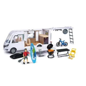 Rulota Dickie Camper Hymer Camping cu figurina si accesorii 30 cm
