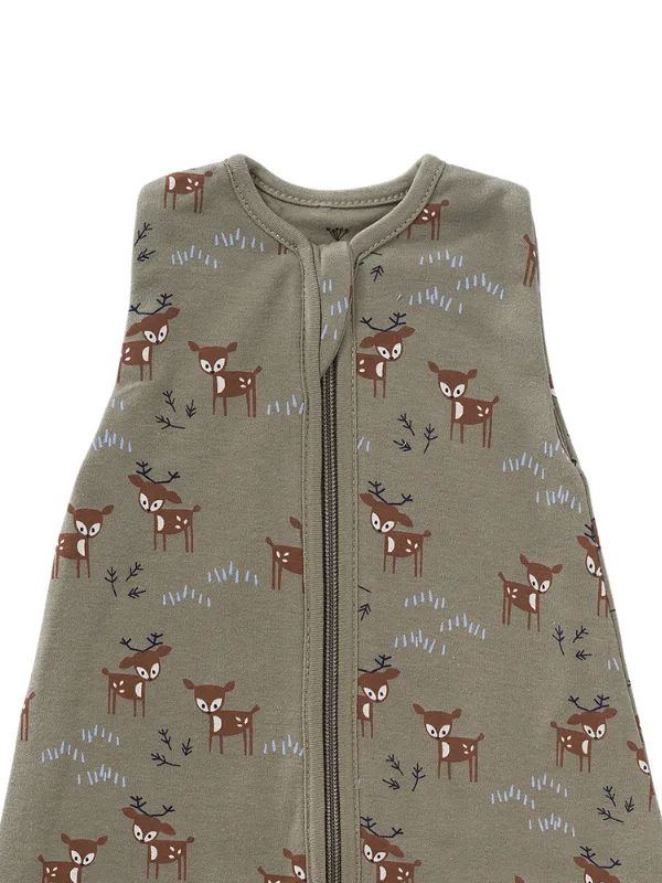 Sac de dormit cocon din bumbac organic 0-3 luni model Deer Olive