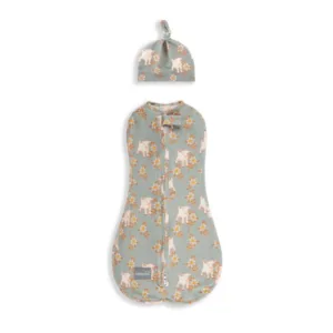 Saculet Swaddle infasat nou nascut Bumbac + caciulita First Step Animale Epoca Sky Blue Sleepee