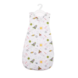 Saculet de dormit gros din bumbac model rachete 6-12 luni