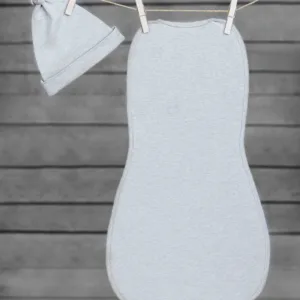 Saculet swaddle pentru infasat din bumbac + caciulita Second Step gri deschis Sleepee