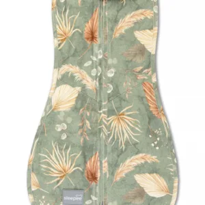 Saculet swaddle pentru infasat nou nascut + caciulita First Step Boho Green 0.2 Tog Sleepee