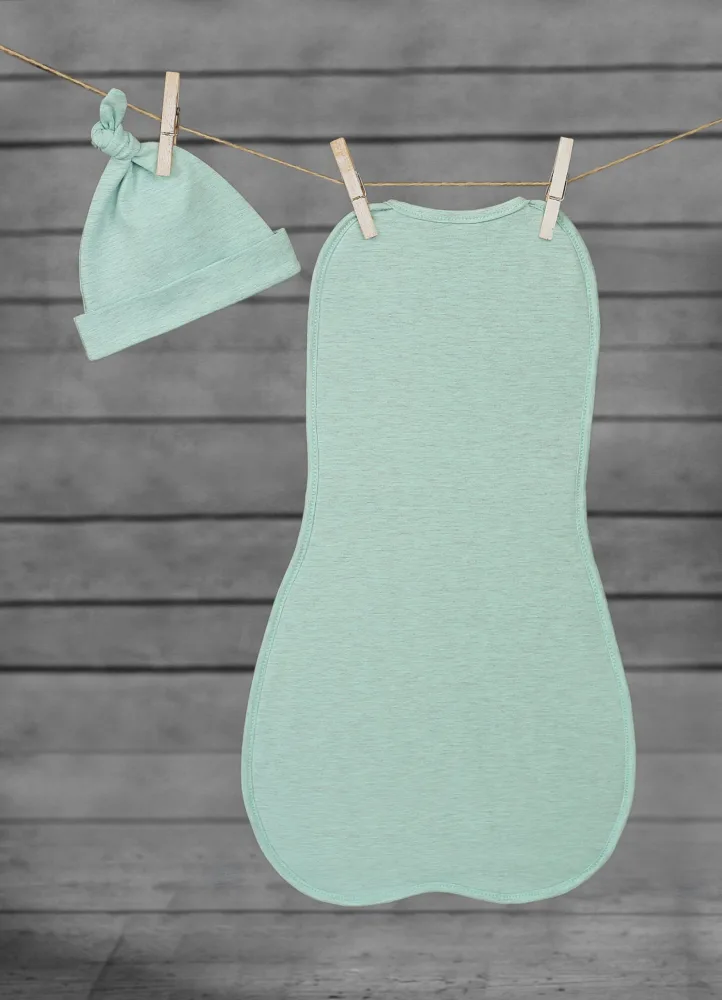Saculet swaddle pentru infasat nou nascut + caciulita First Step Menta Sleepee