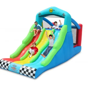 Saltea gonflabila Happy Hop Race cu trei tobogane