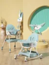 Scaun de masa multifunctional 3 in 1 Little Mom Rocking Chair Green transformabil in balansoar cu husa detasabila