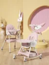 Scaun de masa multifunctional 3 in 1 Little Mom Rocking Chair Pink transformabil in balansoar cu husa detasabila