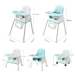 Scaun de masa multifunctional 3in1 pliabil cu roti Little Mom Toddler Green