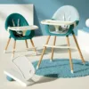Scaunel de masa pentru bebelusi si copii Little Mom Nordic Green 2 in 1