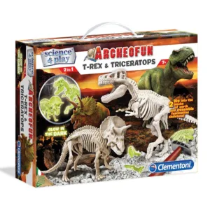 Schelet fosforescent T-Rex si Triceratops Clementoni Stiinta si Joaca