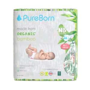Scutece PureBorn din bambus organic newborn doublepack 0-4.5 kg 68 buc