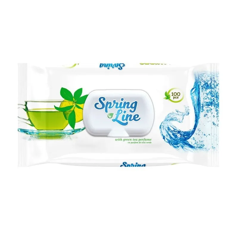 Servetele umede Spring Line Pop Up 100 bucati cu parfum Ceai verde ambalaj cu capac