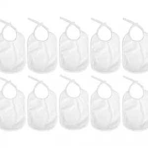 Set 10 bavete bumbac rezistente la apa alb