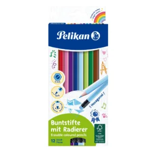 Set 12 creioane colorate hexagonale cu radiera