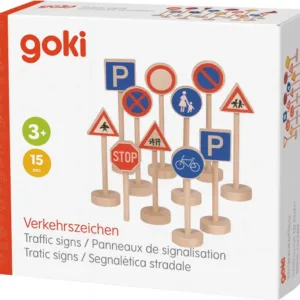 Set 15 semne de circulatie din lemn pentru copii Goki