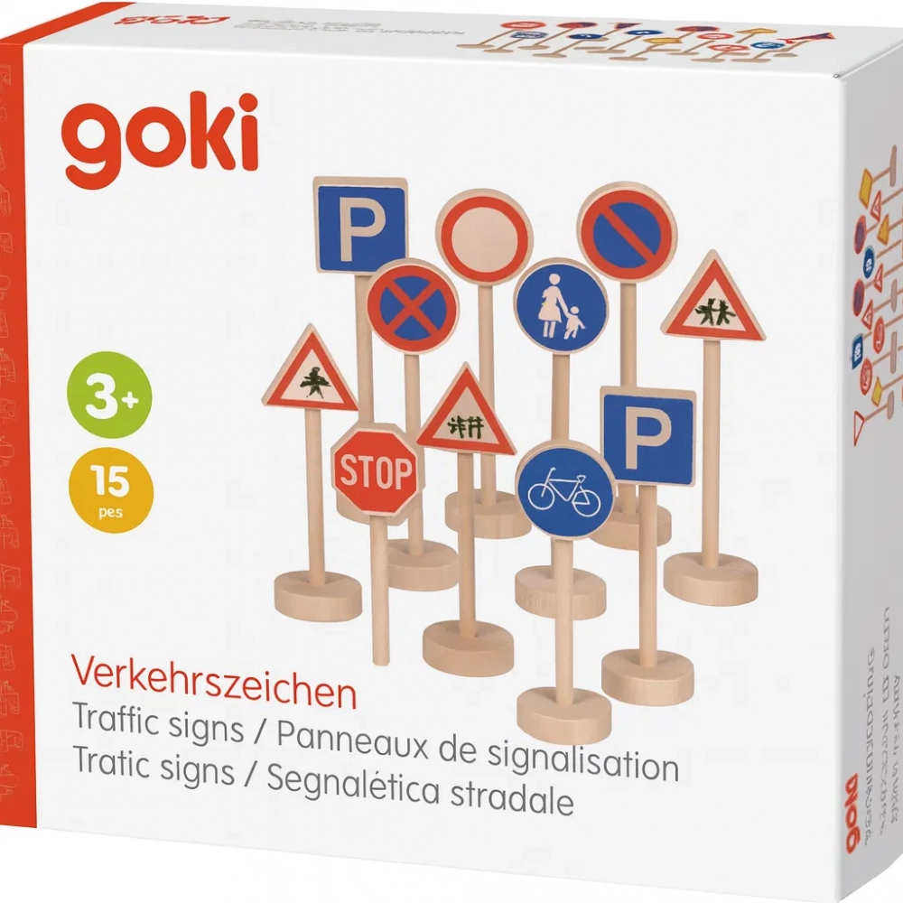 Set 15 semne de circulatie din lemn pentru copii Goki
