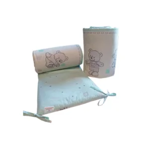 Set 2 aparatori laterale din bumbac pentru patut 120x60 cm Beberoyal BearsToys Turcoaz