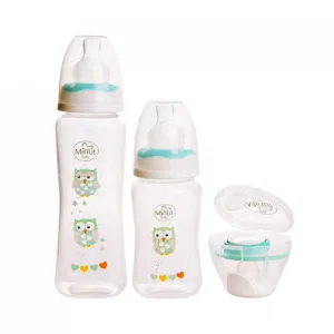 Set 2 biberoane 125 ml si 250 ml + suzeta in cutie sterilizare Minut Baby 0+ verde