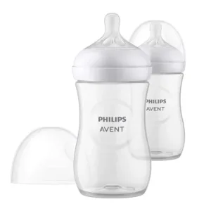 Set 2 biberoane cu tetina silicon Avent Natural Response 260 ml 1 luna +