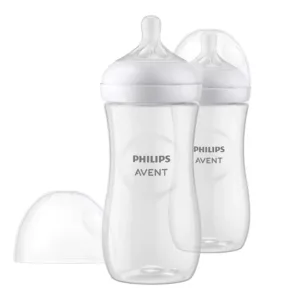 Set 2 biberoane cu tetina silicon Avent Natural Response 330 ml 3 luna +