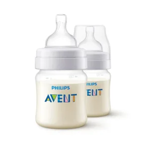Set 2 biberoane cu tetina silicon anti colici Avent Natural 125 ml 0 luni +