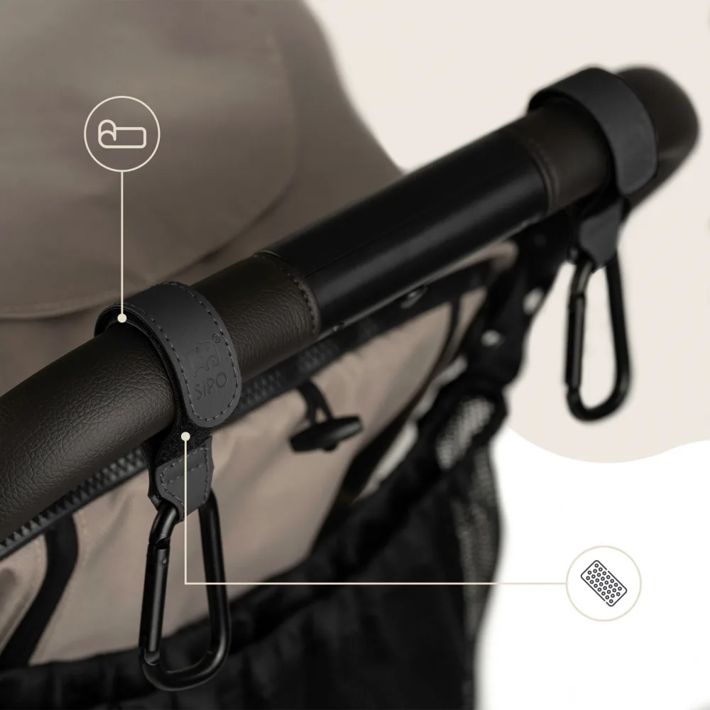 Set 2 carlige universale din piele ecologica neagra pentru carucior