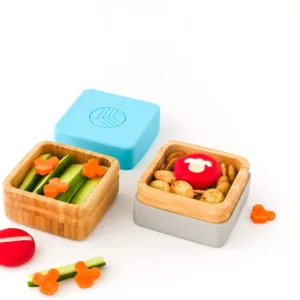 Set 2 caserole pentru gustari din bambus albastru si gri eco rascals