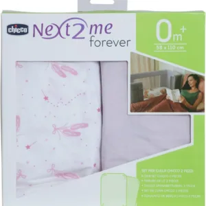 Set 2 cearceafuri Chicco pentru Next 2 Me Forever Pink Ballet 0 luni+