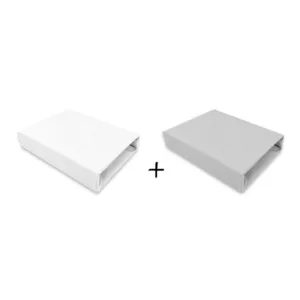 Set 2 cearceafuri cu elastic pentru patut 90x50 cm din bumbac Qmini white and grey