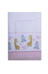 Set 2 cearceafuri din bumbac pentru saltea 120x60 cm Beberoyal HippoGiraffe Roz