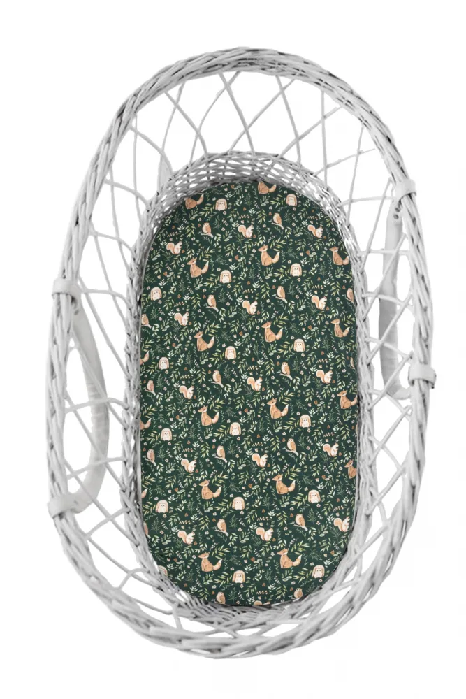 Set 2 cearsafuri cu elastic pentru landoucosulet bebe Bumbac Green ForestGri Sleepee