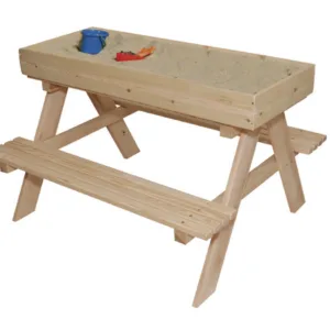 Set 2 in 1 Bancuta de gradina cu Ladita de nisip si Tabla de scris din lemn