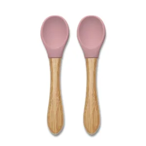Set 2 linguri de silicon cu bambus Lorelli Natural Roz