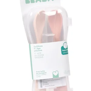 Set 2 lingurite din silicon Beaba Cotton +4 luni
