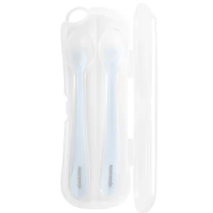 Set 2 lingurite din silicon pentru copii KikkaBoo Blue in cutiuta depozitare