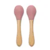 Set 2 lingurite din silicon si bambus forma ergonomica Pink