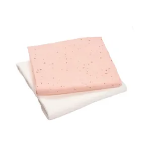 Set 2 museline bumbac organic alb si roz cu bulinute 80x80 cm