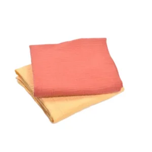 Set 2 museline bumbac organic roz inchis si galben 80x80 cm